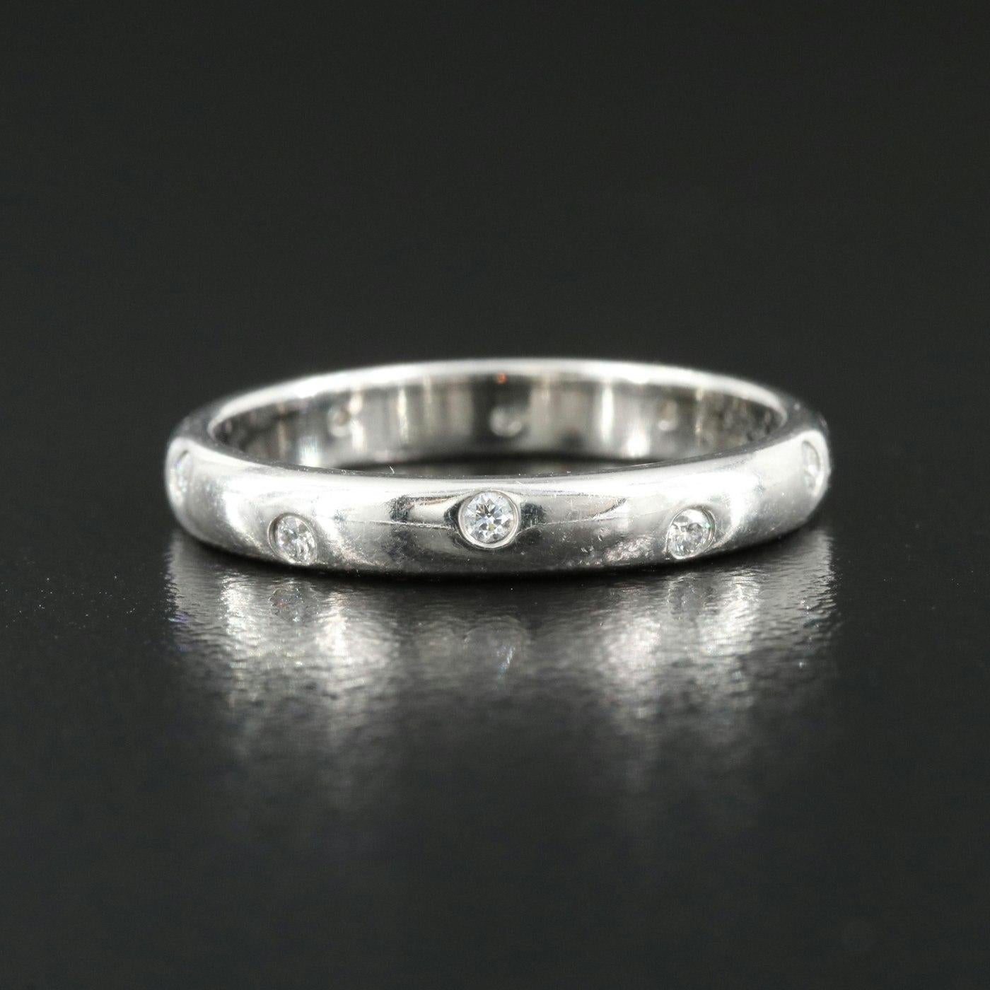 $2100 TIFFANY & Co. Etoile Platinum Diamond 3mm Band Ring 6.75 In Good Condition For Sale In Leesburg, VA