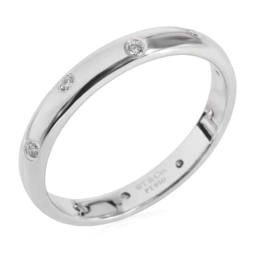 $2100 TIFFANY & Co. Etoile Platinum Diamond 3mm Band Ring 6.75 For Sale 4