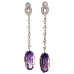 21.00ct natural purple amethyst diamond dangle earrings 14kt victorian deco