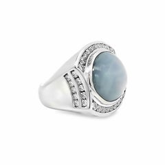 21.00CT Star Sapphire/ Diamond Men's Ring set in 14K White Gold