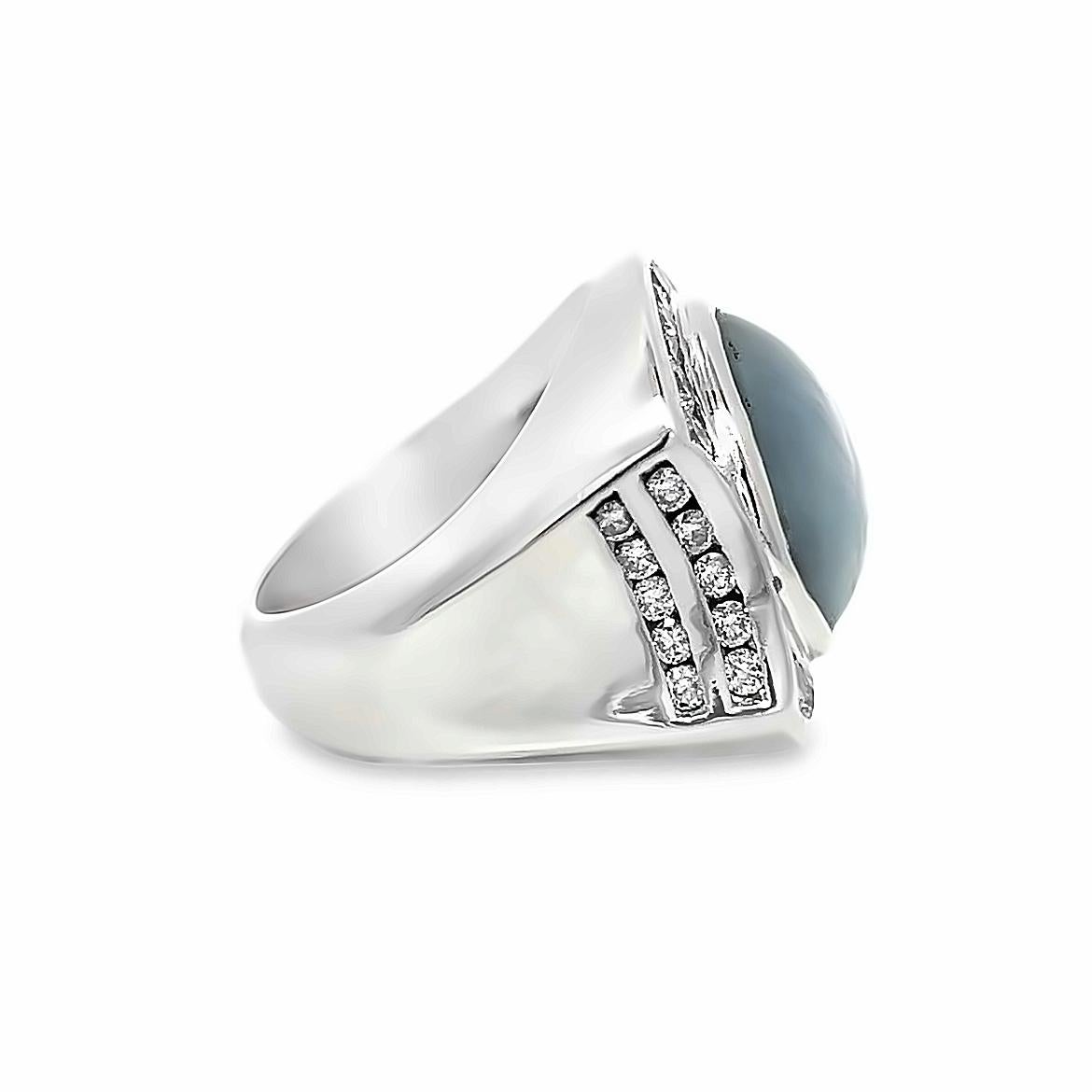 Aesthetic Movement 21.00CT Star Sapphire/ Diamond Men's Ring set in 14K White Gold For Sale