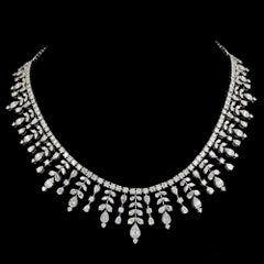 21.01ct Diamond Spike Design Necklace 18k White Gold Handmade Jewelry Certified