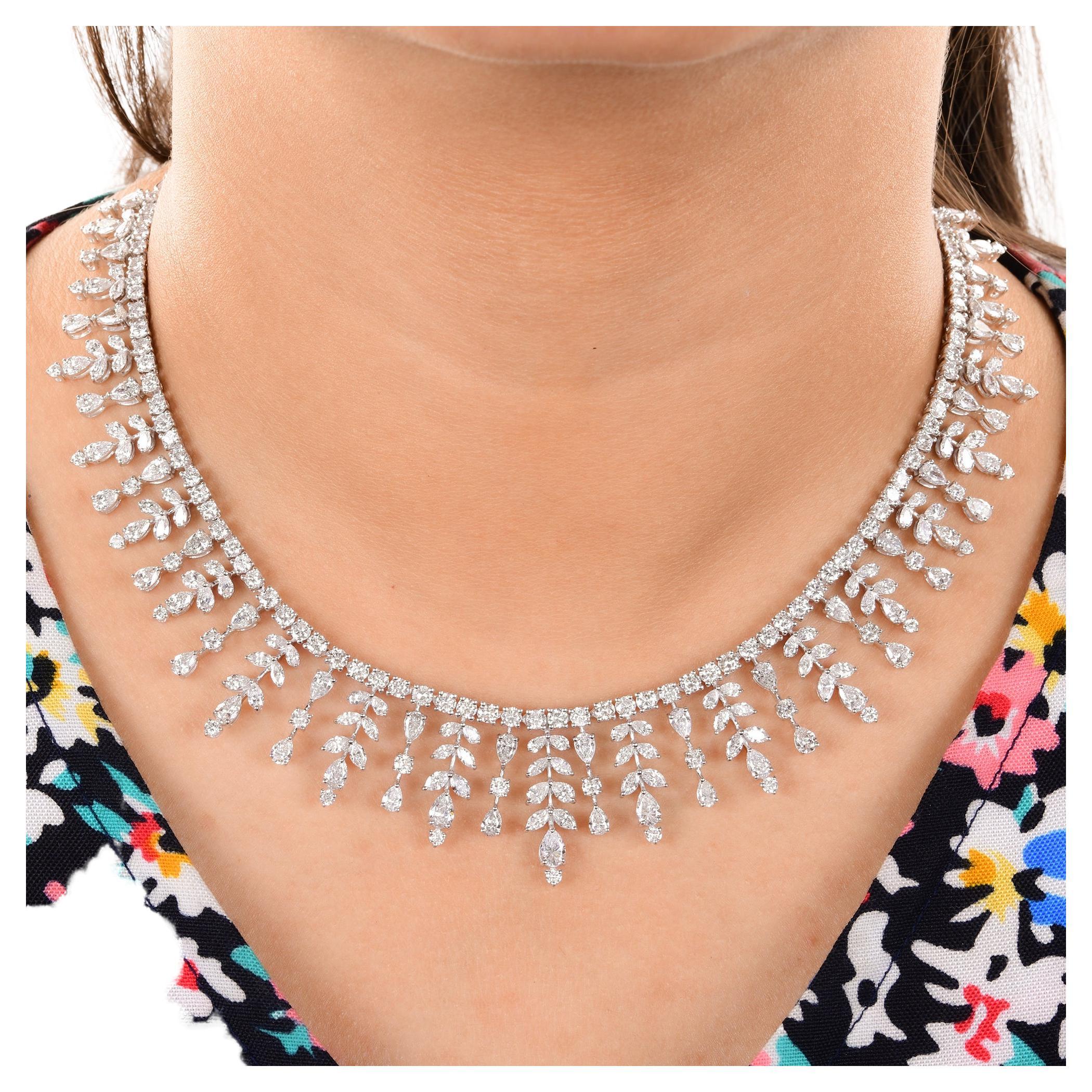 21.01 Carat Diamond Spike Design Necklace 18 Karat White Gold Handmade Jewelry