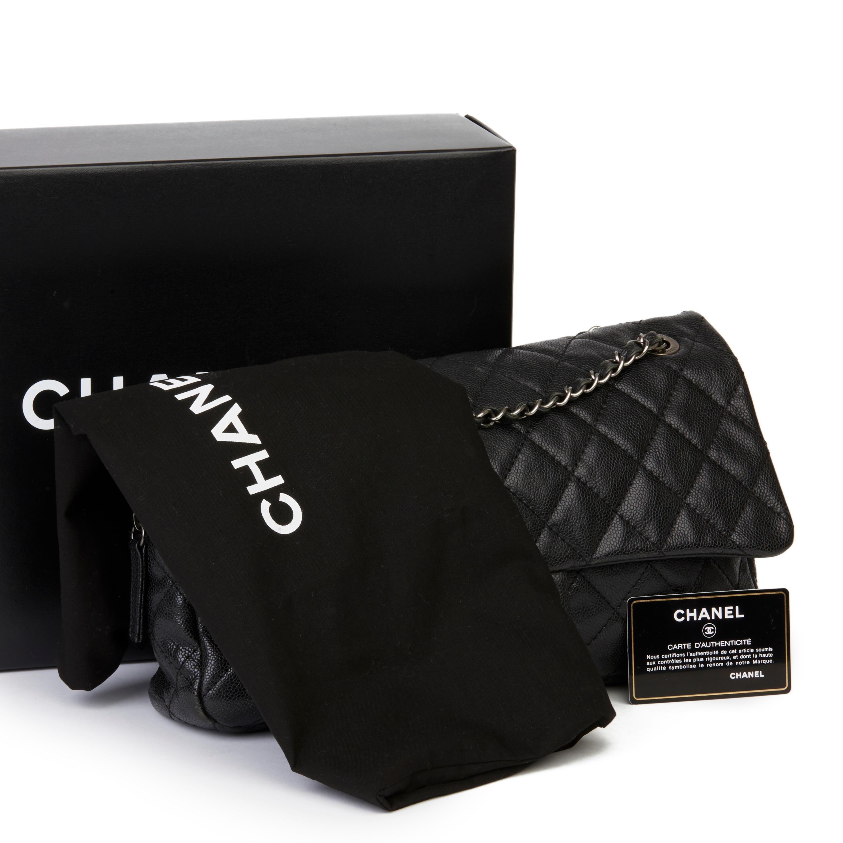 21012 Chanel Black Quilted Caviar Leather Jumbo Easy Carry Flap Bag 5