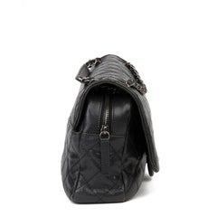 21012 Chanel Black Quilted Caviar Leather Jumbo Easy Carry Flap Bag