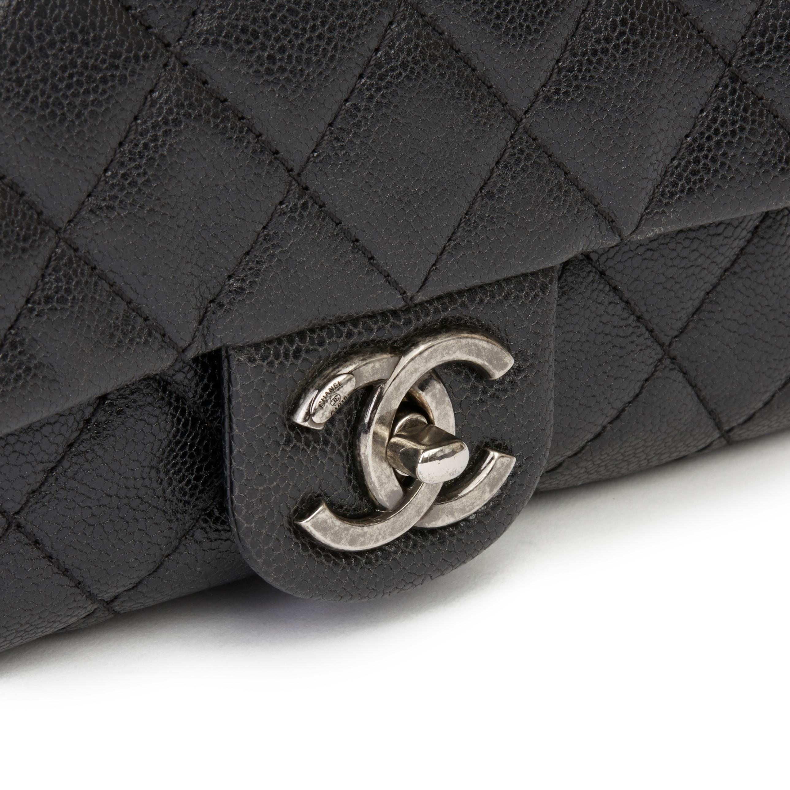 Women's 21012 Chanel Black Quilted Caviar Leather Jumbo Easy Carry Flap Bag