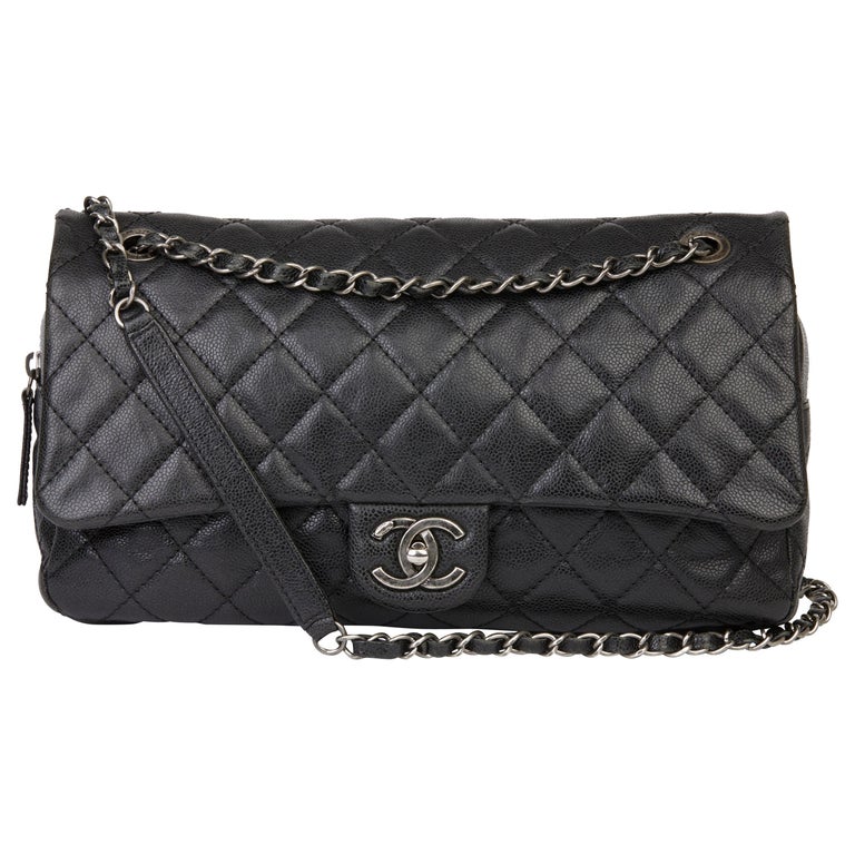 21012 Chanel Black Quilted Caviar Leather Jumbo Easy Carry Flap Bag at ...