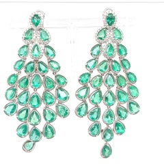 21.02 Carat Pear Cut Emerald Diamond Chandelier Earrings