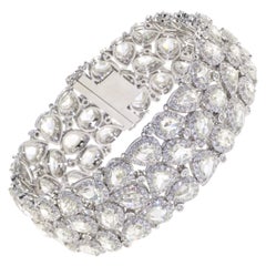 Vintage 29.29 Carat Rose Cut Diamond Bracelet in 18k White Gold H/I Color SI 1