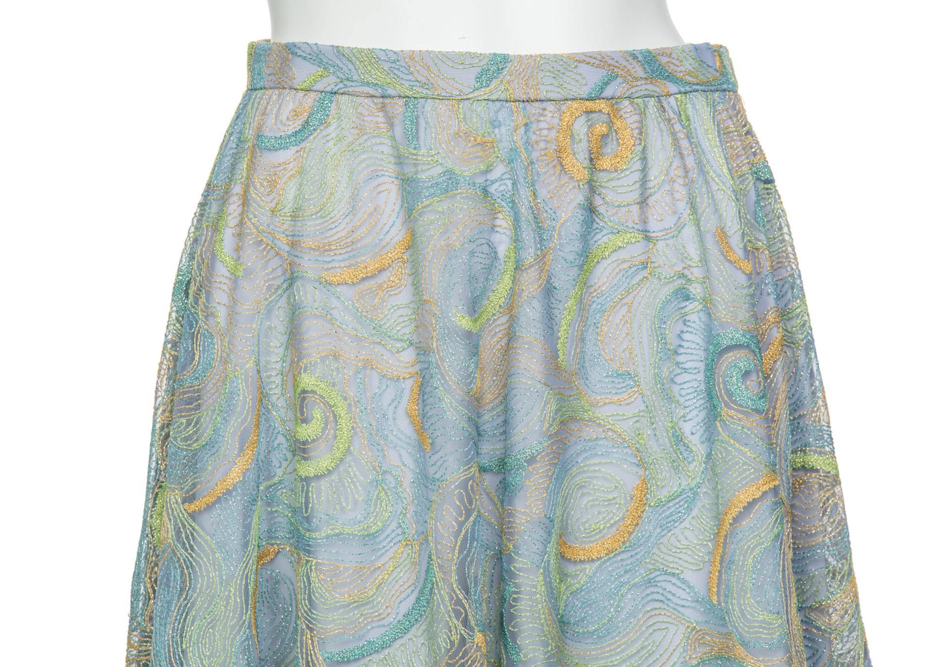 Women's 2102 Rodarte Van Gogh Multi-Colored Metallic Embroidered Tulle Circle Skirt For Sale