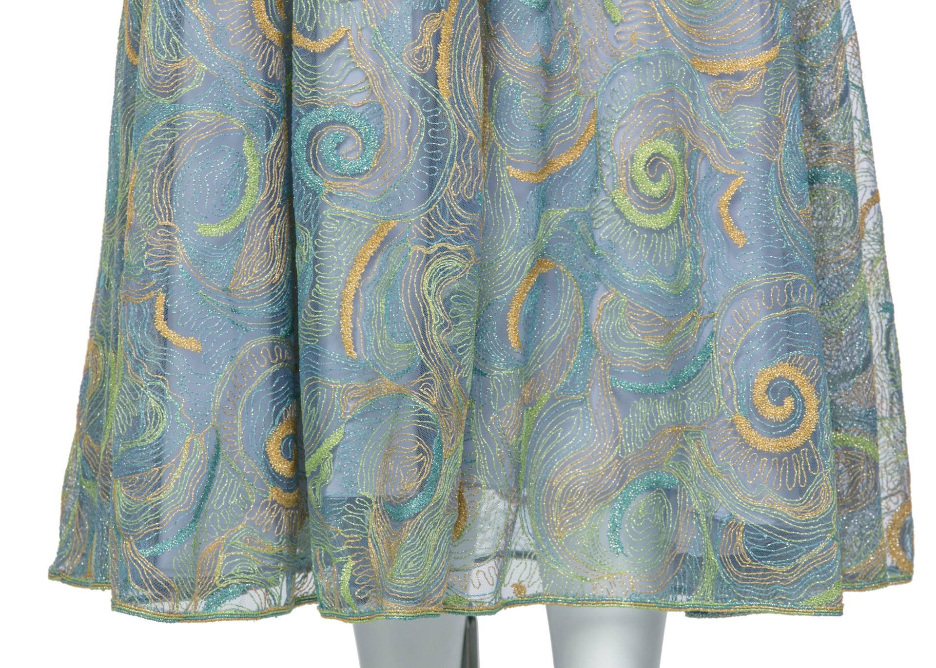 2102 Rodarte Van Gogh Multi-Colored Metallic Embroidered Tulle Circle Skirt For Sale 1