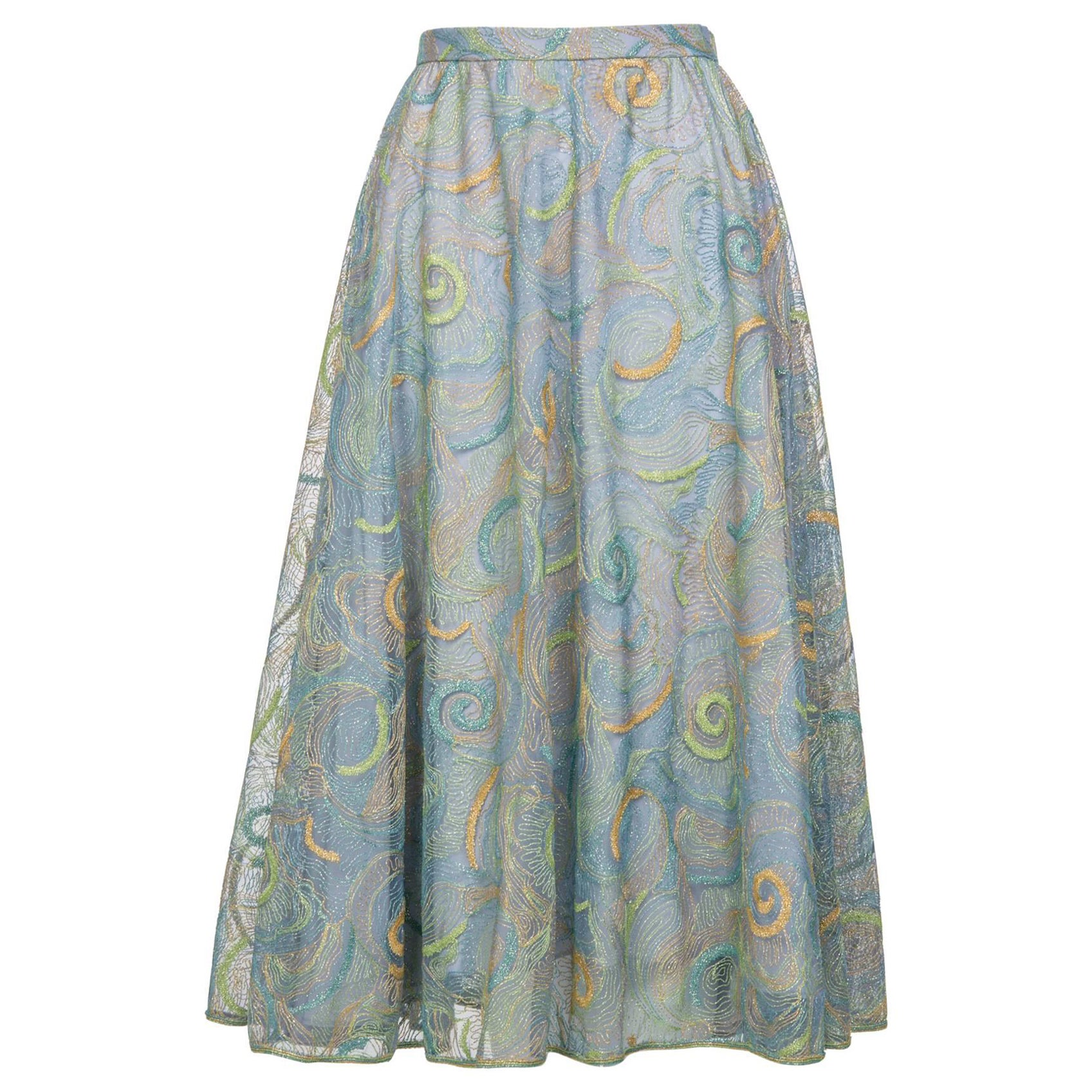 2102 Rodarte Van Gogh Gonna a cerchio in tulle ricamato multicolore metallizzato in vendita