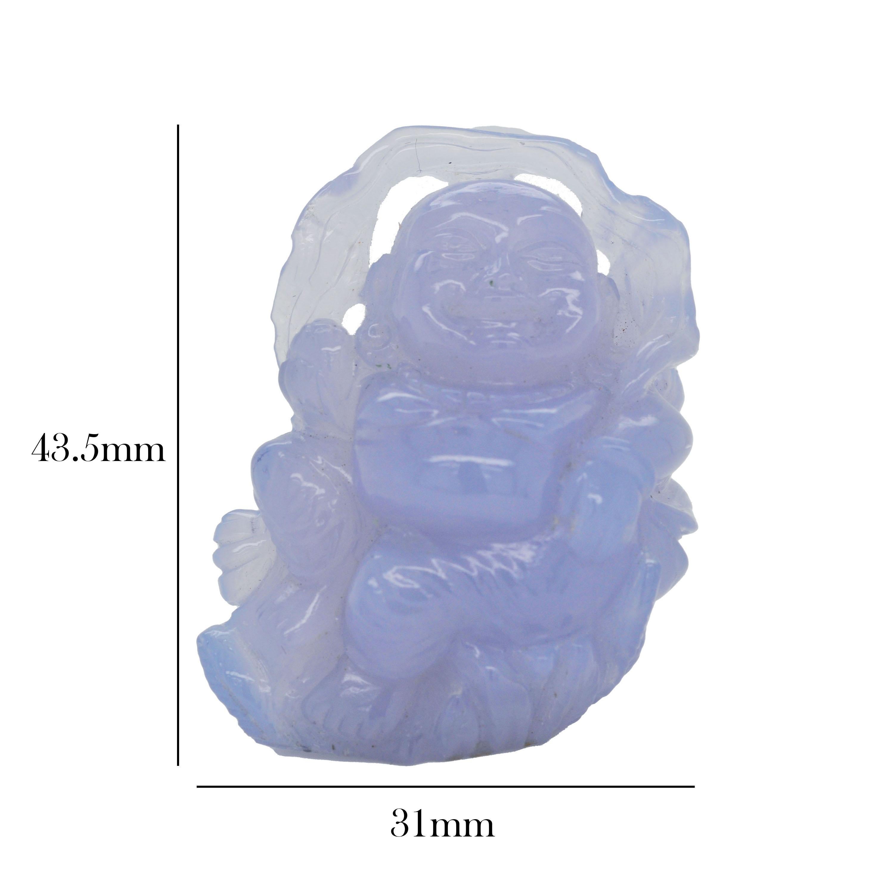 Contemporary 210.27 Carats Blue Chalcedony Hand-Carved Buddha Carving Pendant Necklace For Sale