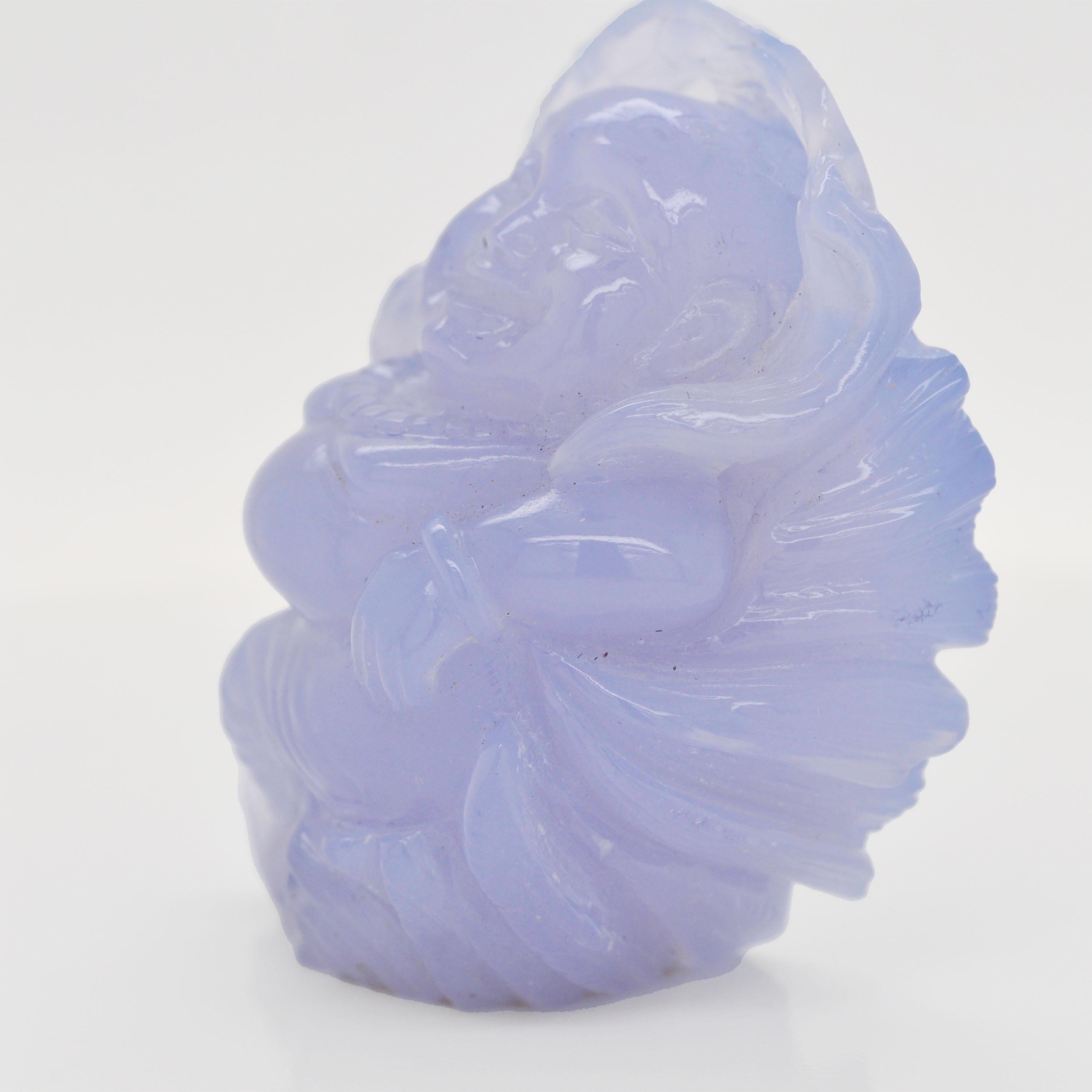 Mixed Cut 210.27 Carats Blue Chalcedony Hand-Carved Buddha Carving Pendant Necklace For Sale
