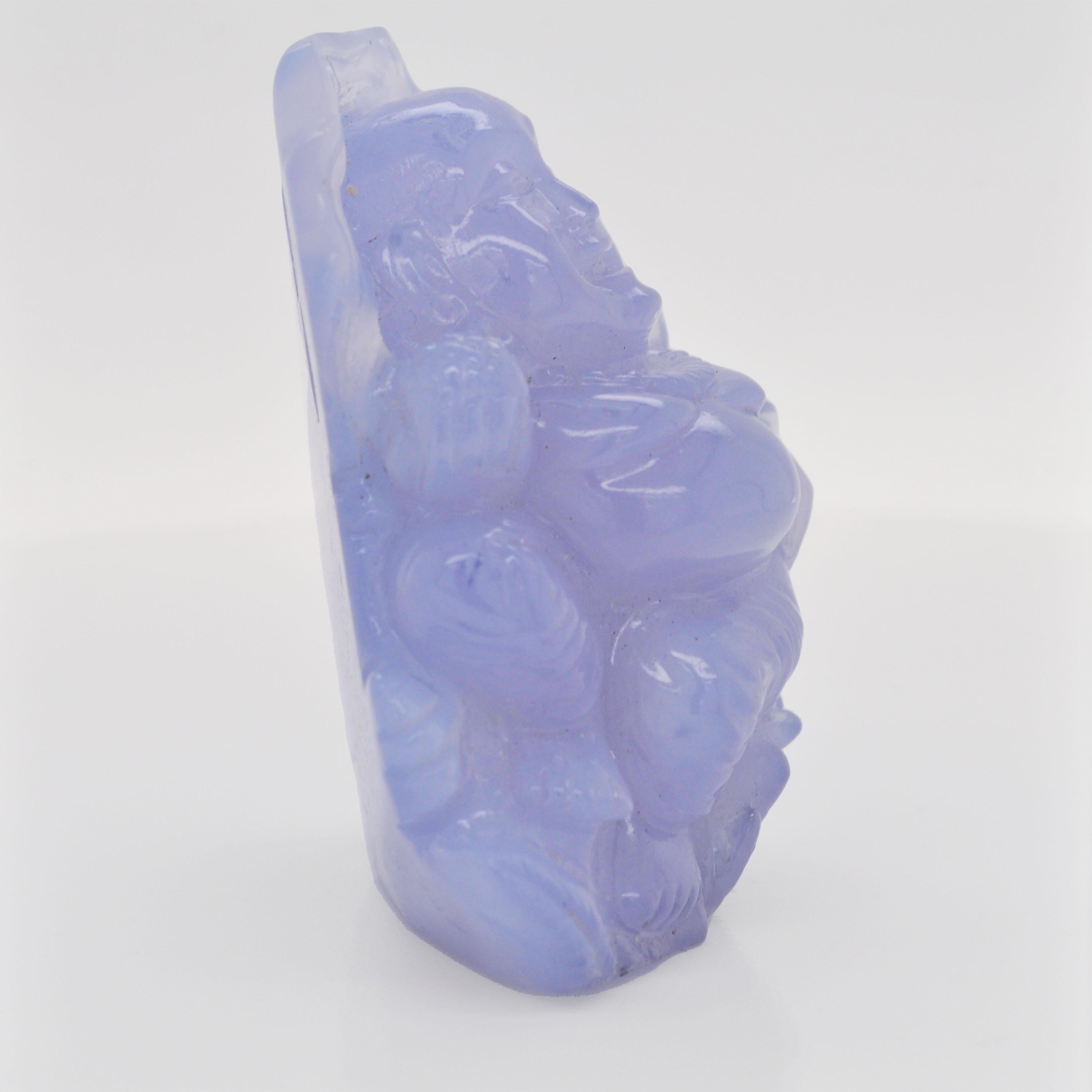 210.27 Carats Blue Chalcedony Hand-Carved Buddha Carving Pendant Necklace In New Condition For Sale In Jaipur, Rajasthan