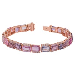 Bracelet Tennies de 21.03 carats à saphirs multiples et diamants  en or rose 18k
