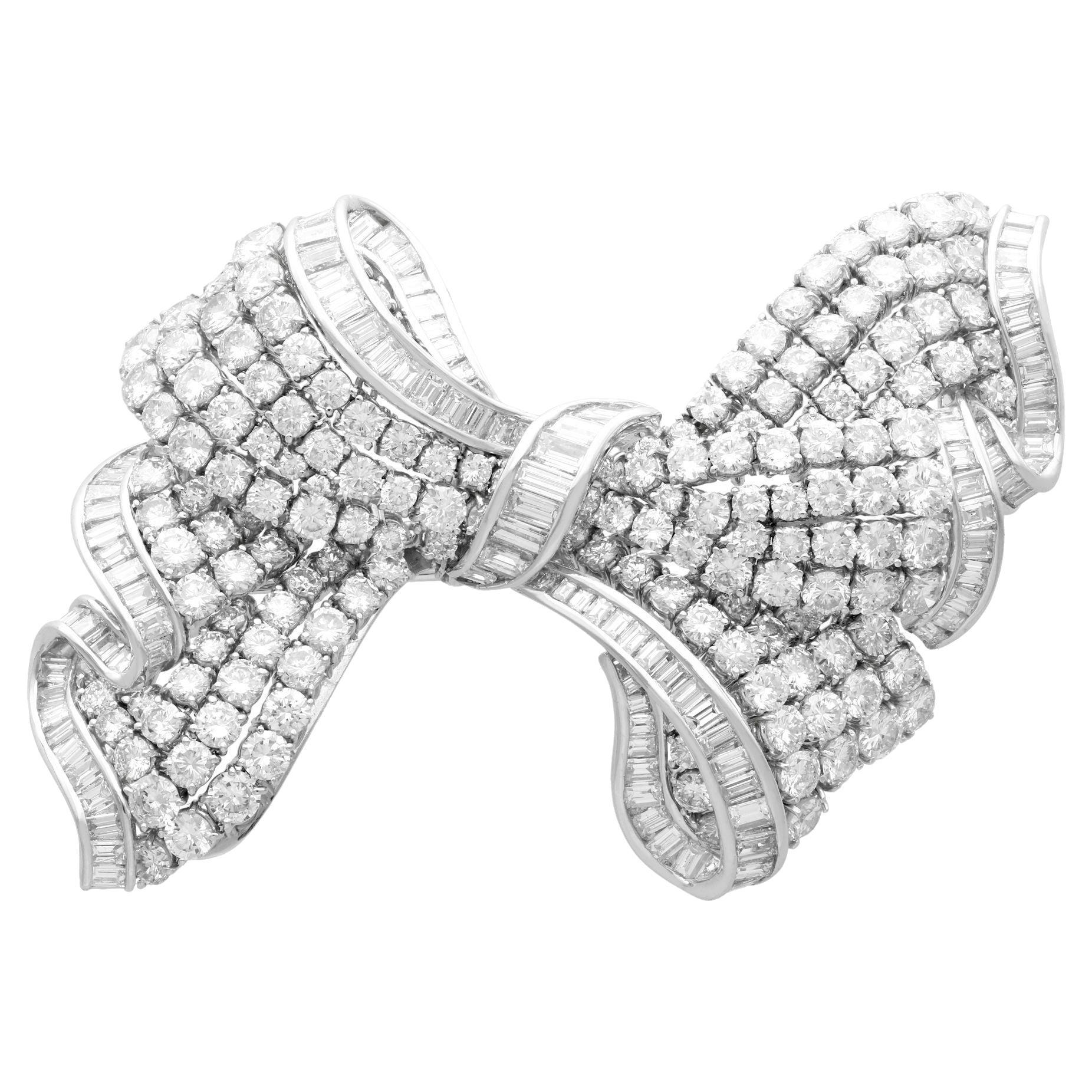 21.04 Carat Diamond and Platinum Bow Brooch For Sale