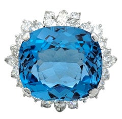21.05 Carat Cushion Checkered Cut Blue Topaz Pendant with Diamonds in Platinum