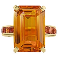 21.05 Carat Emerald Orange Sapphire and Platinum Ring