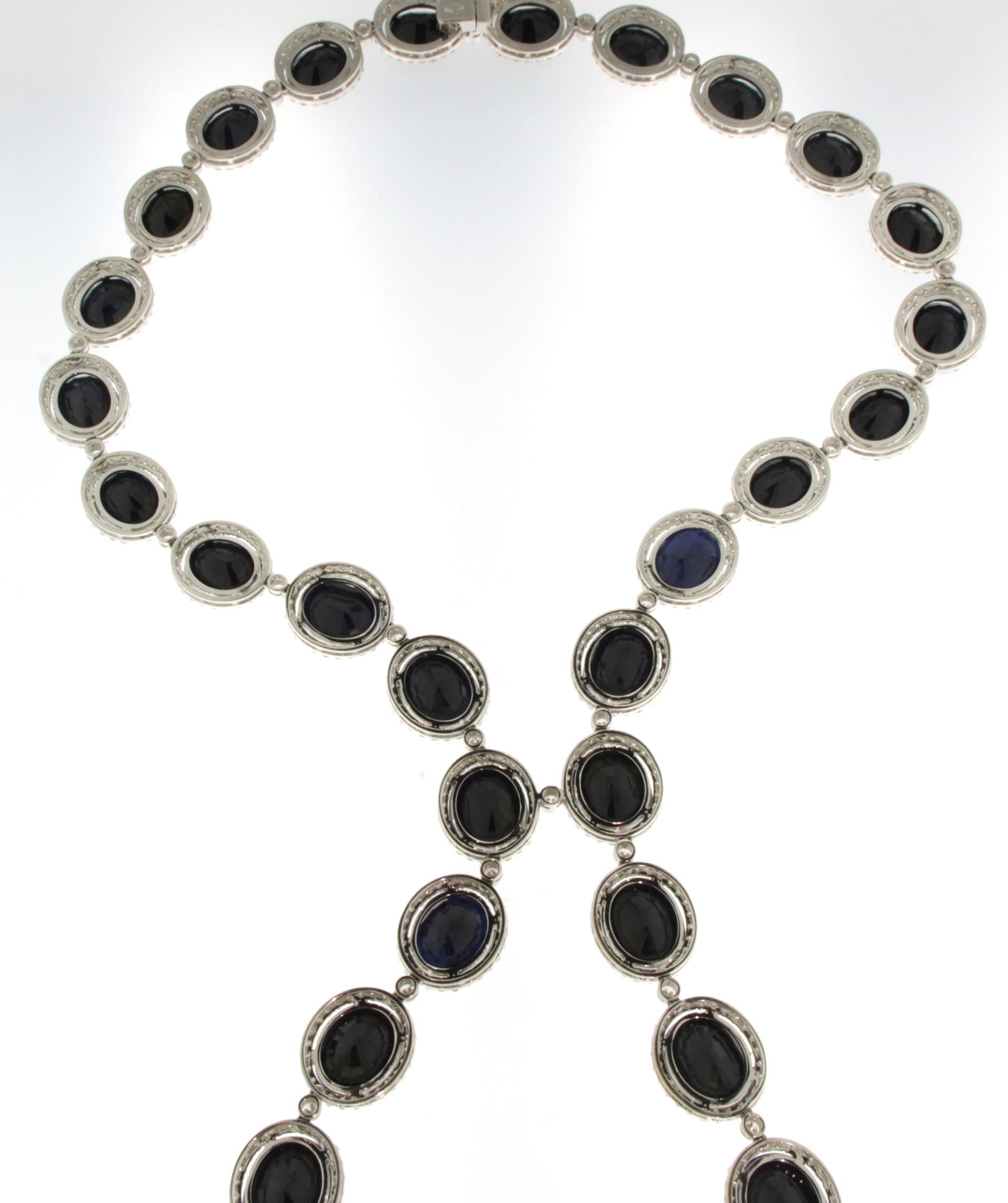 Women's 18 Karat White Gold Necklace 210.54ct Sapphires, 17.01ct Diamonds For Sale