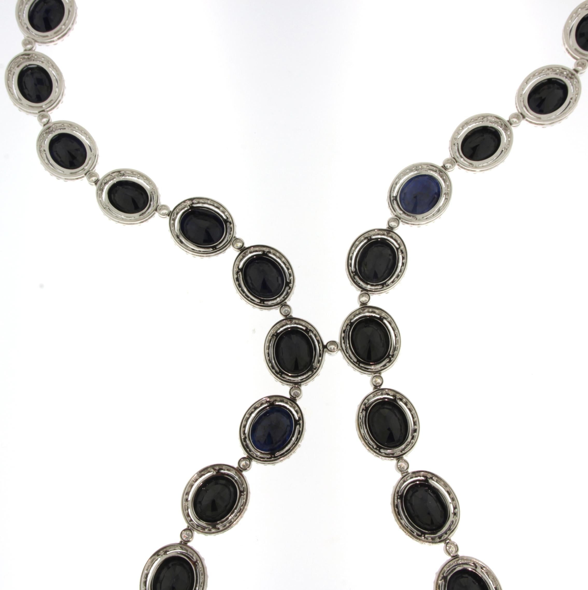 Collana in oro bianco 18 carati 210,54 carati di zaffiri, 17,01 carati di diamanti in vendita 1
