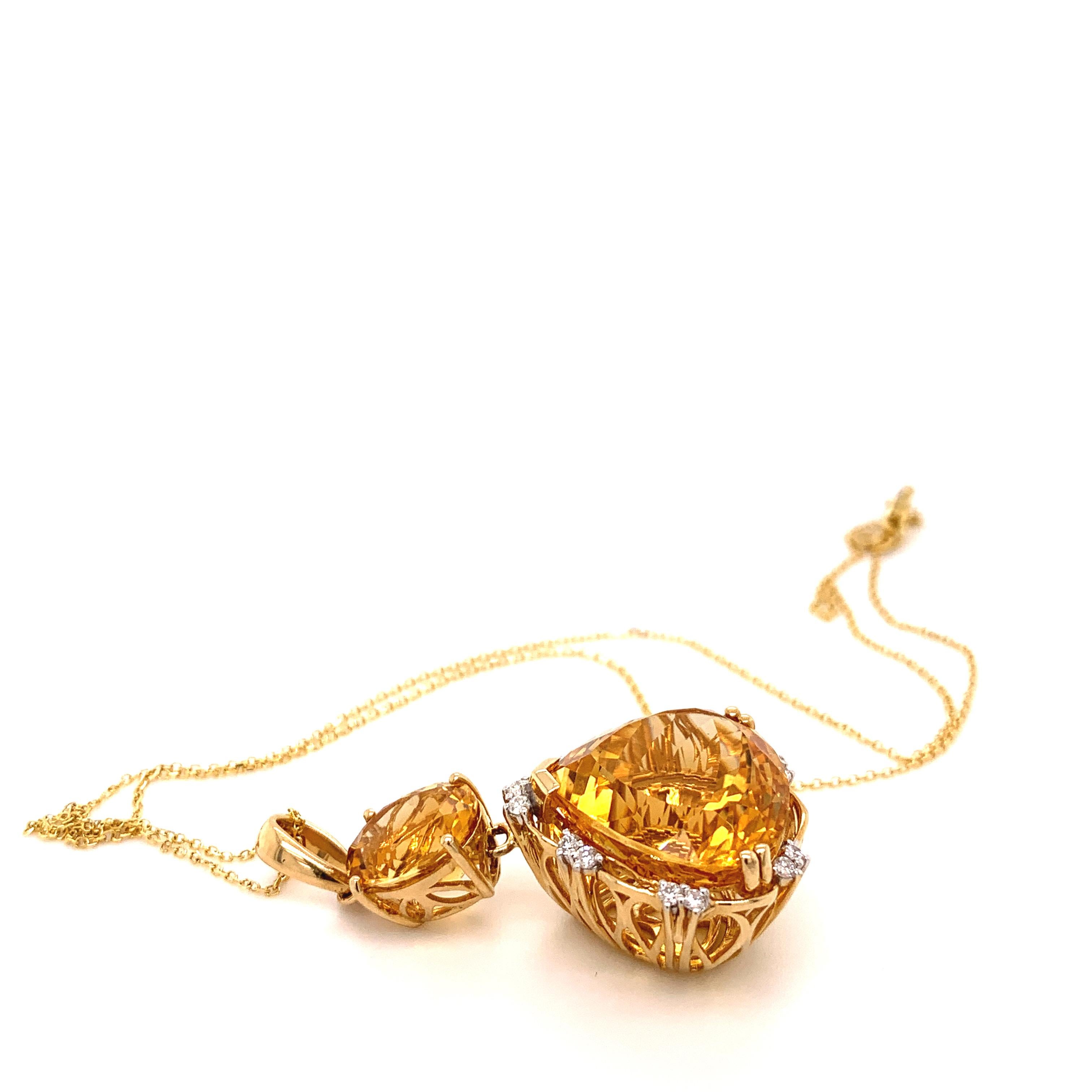 Pear Cut 21.08 Carat Citrine Diamond Pendant Necklace