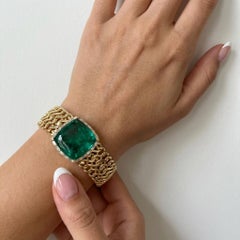 21.08 ct GRS-Certified Sugarloaf Emerald Bracelet in 18K Yellow Gold