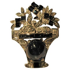 Broche et pendentif panier en or blanc avec saphir de 21,09 carats et diamants de 0,46 carat