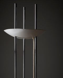 210cm Minimalist "Three Rod" Chrome Floor Lamp with White Bowl Shade, 1980