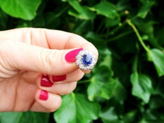 2.10Ct Basaltic Sapphire and 3.30Ct Diamond Yellow Gold Cluster Earrings