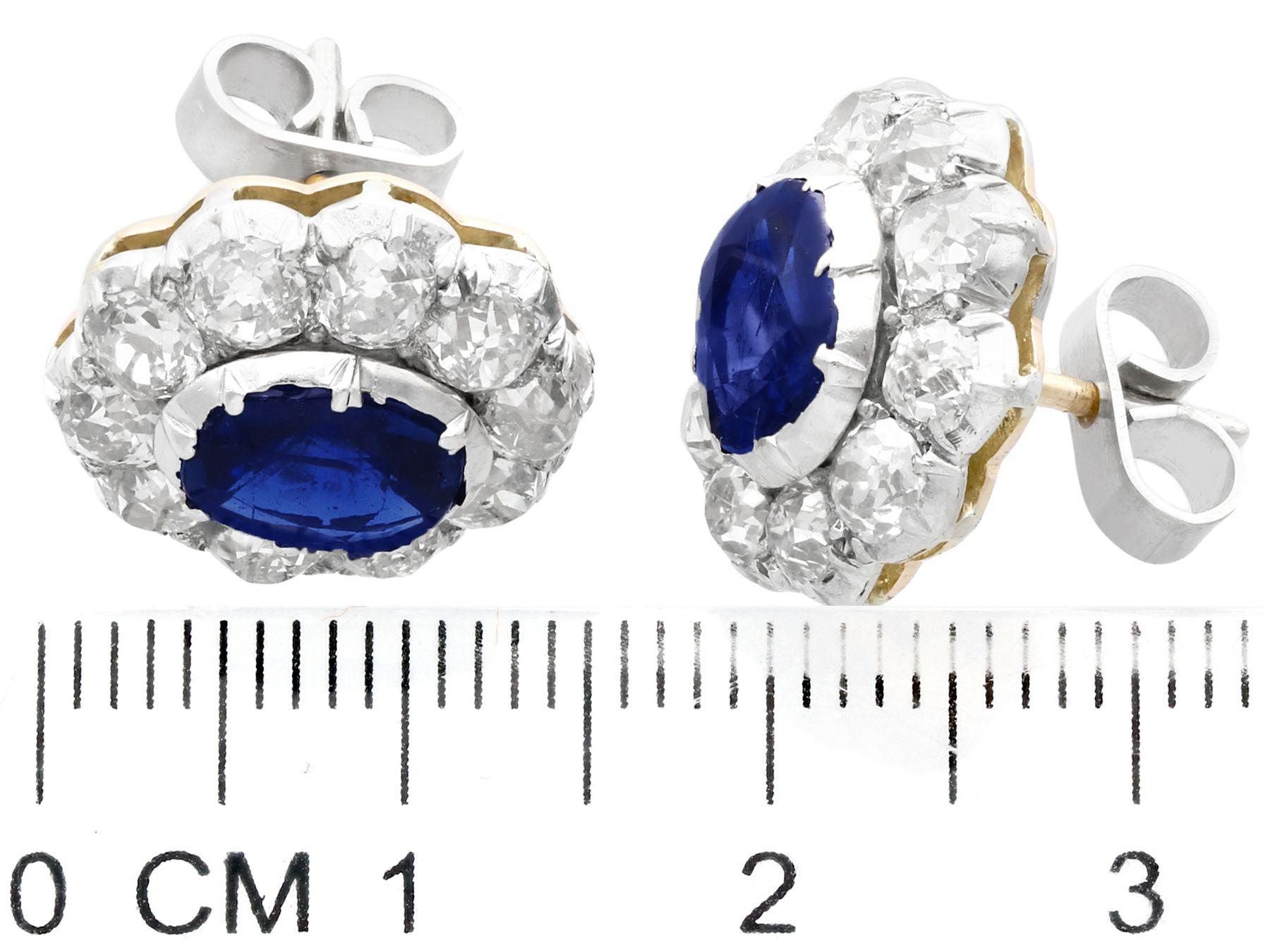 2.10Ct Basaltic Sapphire and 3.30Ct Diamond Yellow Gold Cluster Earrings For Sale 2
