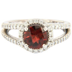 2.10ct Checkerboard Cut Garnet and 0.75ctw Diamond Halo Split Shank Ring in 14K