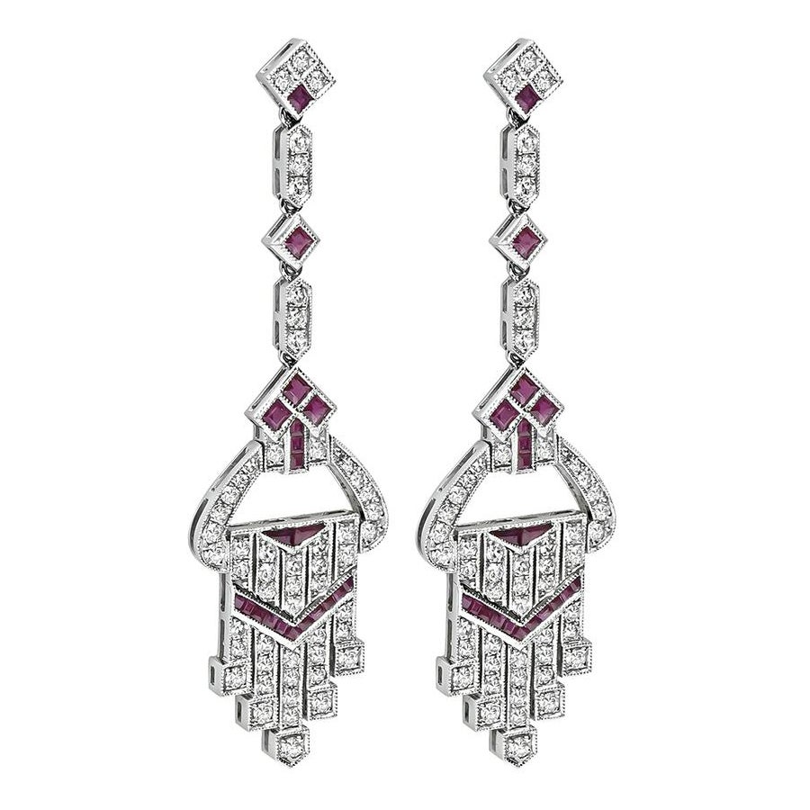 Boucles d
oreilles chandelier 2.10ct Diamond 1.58ct Ruby