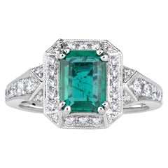 2.10ct Emerald Cut Green Emerald Engagement Ring