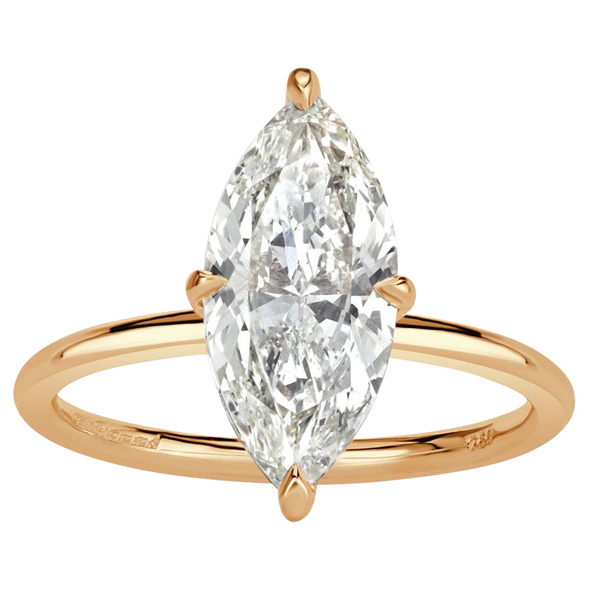 Bague de fiançailles en diamant taillé en marquise de 2,10ct