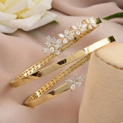 2.10Ct Natural Diamond Floral 14k Yellow Gold Statement Spiral Bangle Bracelet