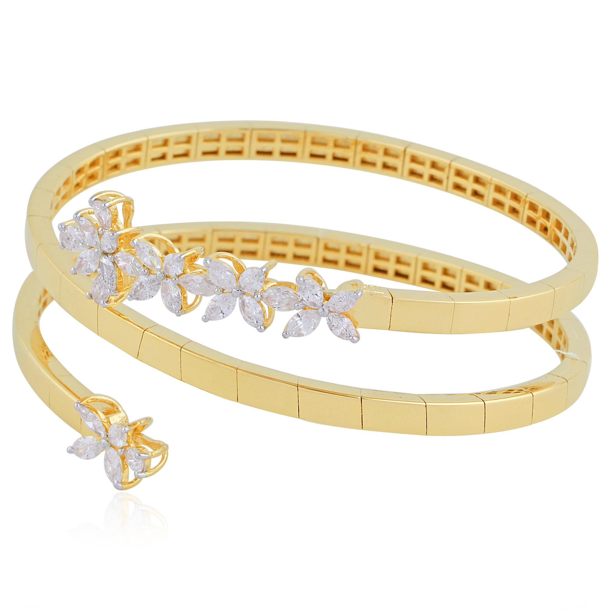 2.10Ct Diamante Natural Floral Pulsera Espiral de Oro Amarillo de 14k Moderno en venta