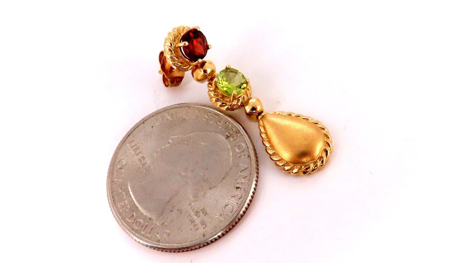 2.10 Carat Natural Peridot Garnet Dangle Earrings 14 Karat In New Condition For Sale In New York, NY
