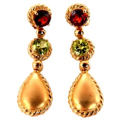 2.10 Carat Natural Peridot Garnet Dangle Earrings 14 Karat