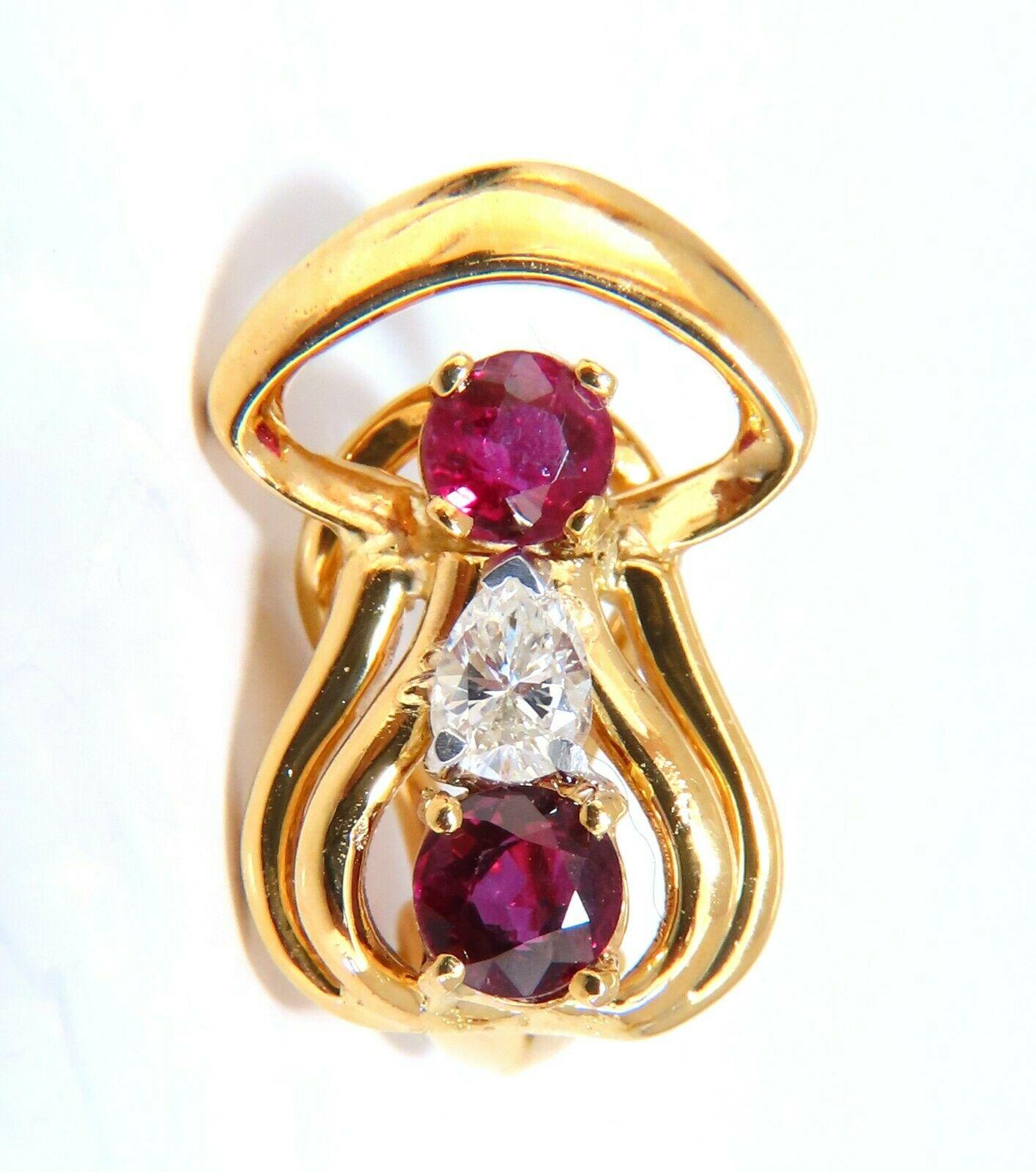 Round Cut 2.10 Carat Natural Red Ruby Diamonds Clip Earrings 14 Karat G/Vs Mushroom For Sale