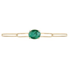 2.10ct Oval Cut Emerald Solitaire Bracelet - 14K Gold Elegant Paperclip Design