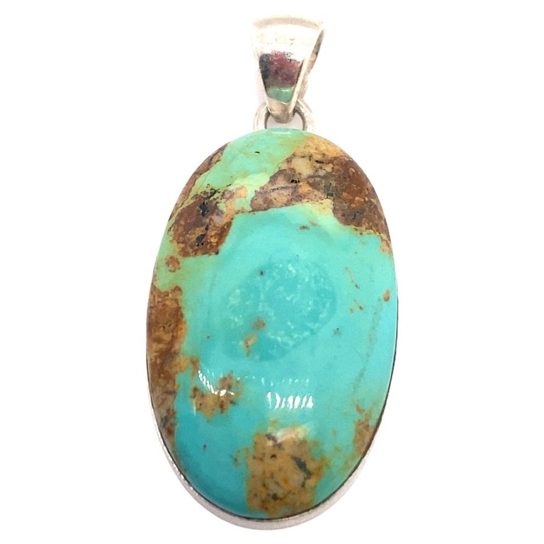 21.0ct Oval Turquoise Pendant in Sterling Silver For Sale at 1stDibs