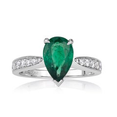 2.10ct Pear Shaped Green Emerald Engagement Ring