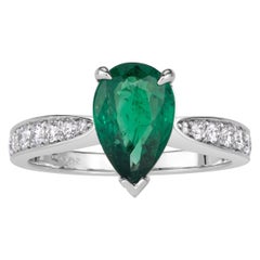 2.10ct Pear Shaped Green Emerald Engagement Ring