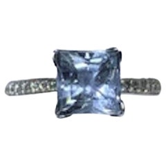 2.10ct Princess Cut Aquamarine And Diamond Engagement Ring 18k White Gold
