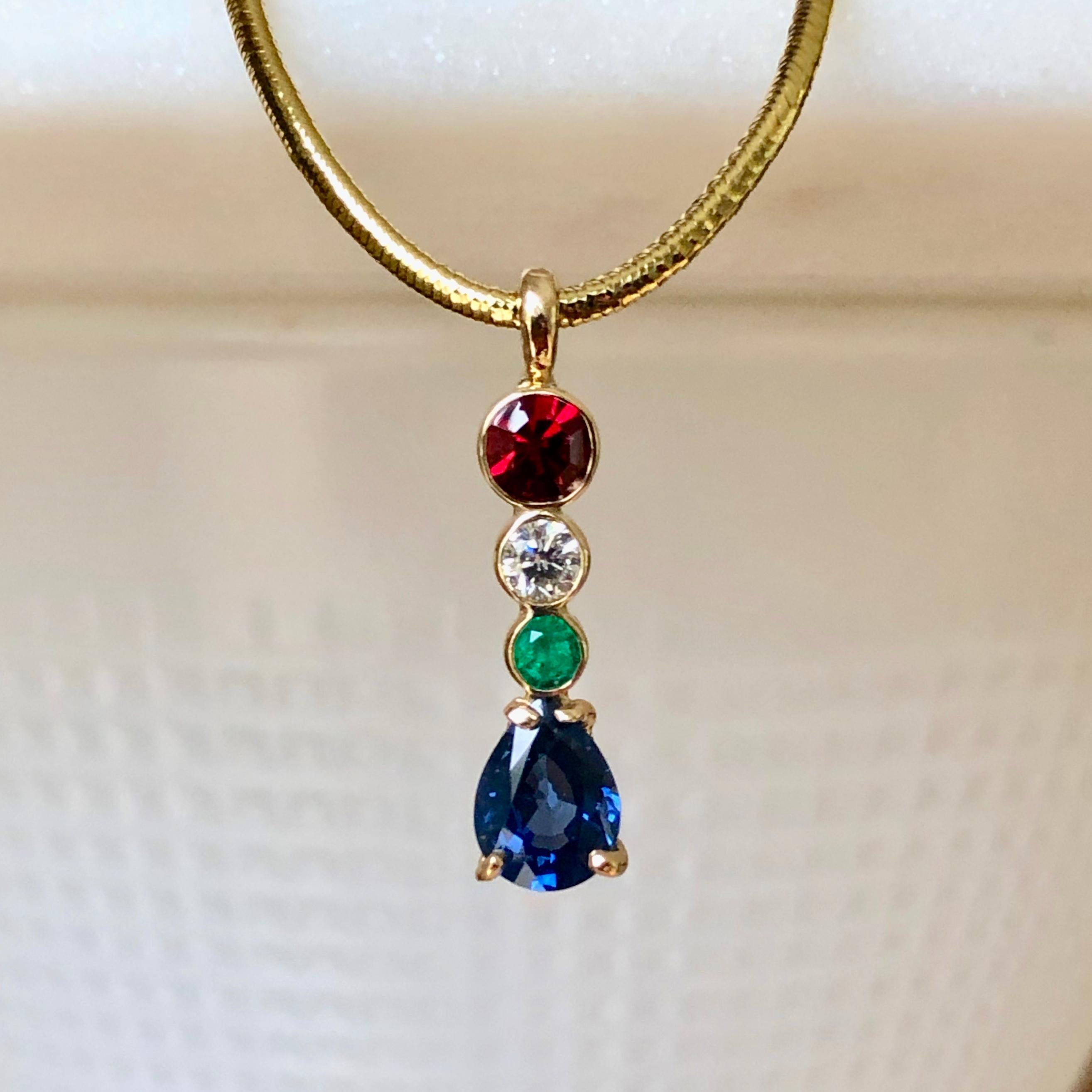 Women's Spinel Diamond Emerald Sapphire Pendant 18 Karat