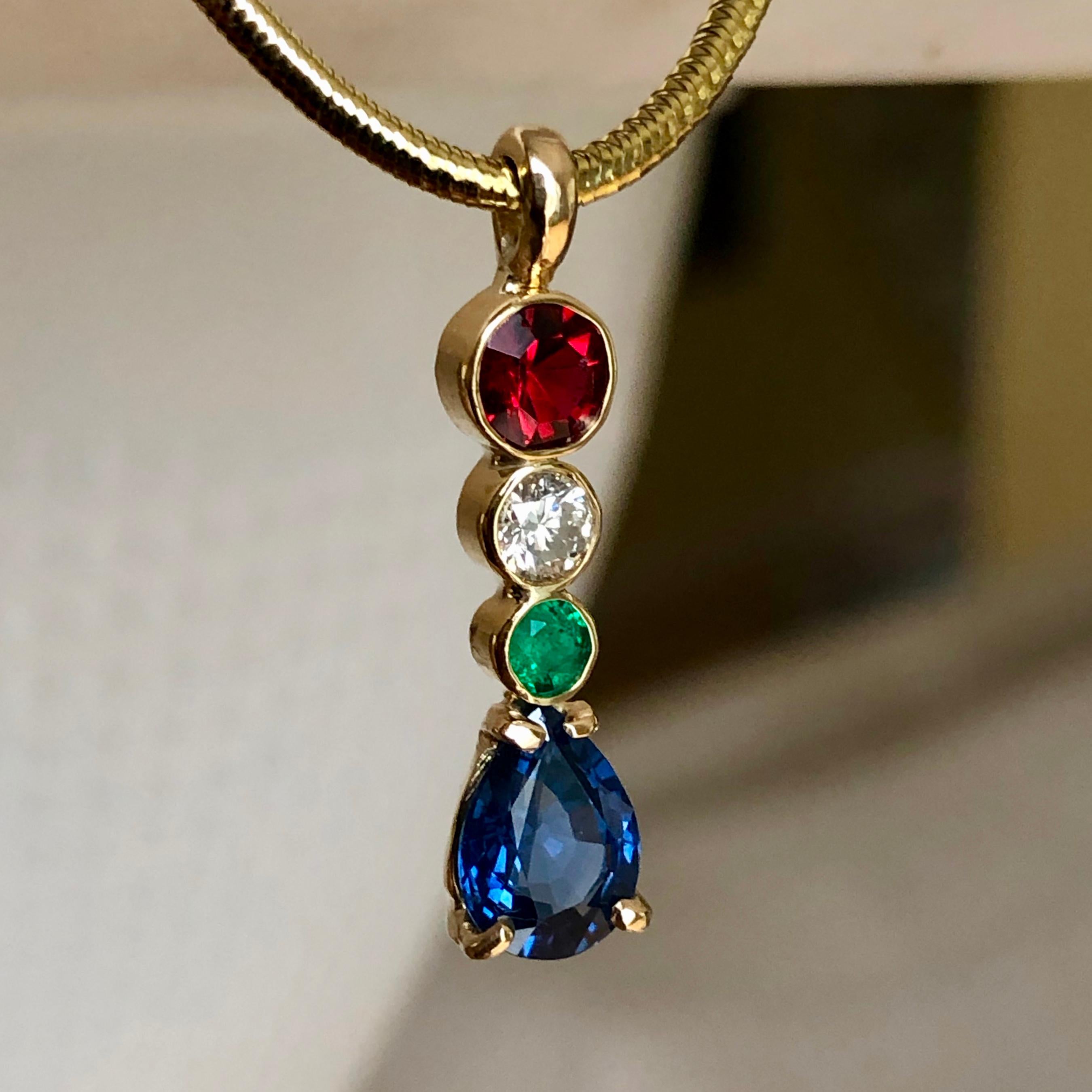Spinel Diamond Emerald Sapphire Pendant 18 Karat 1