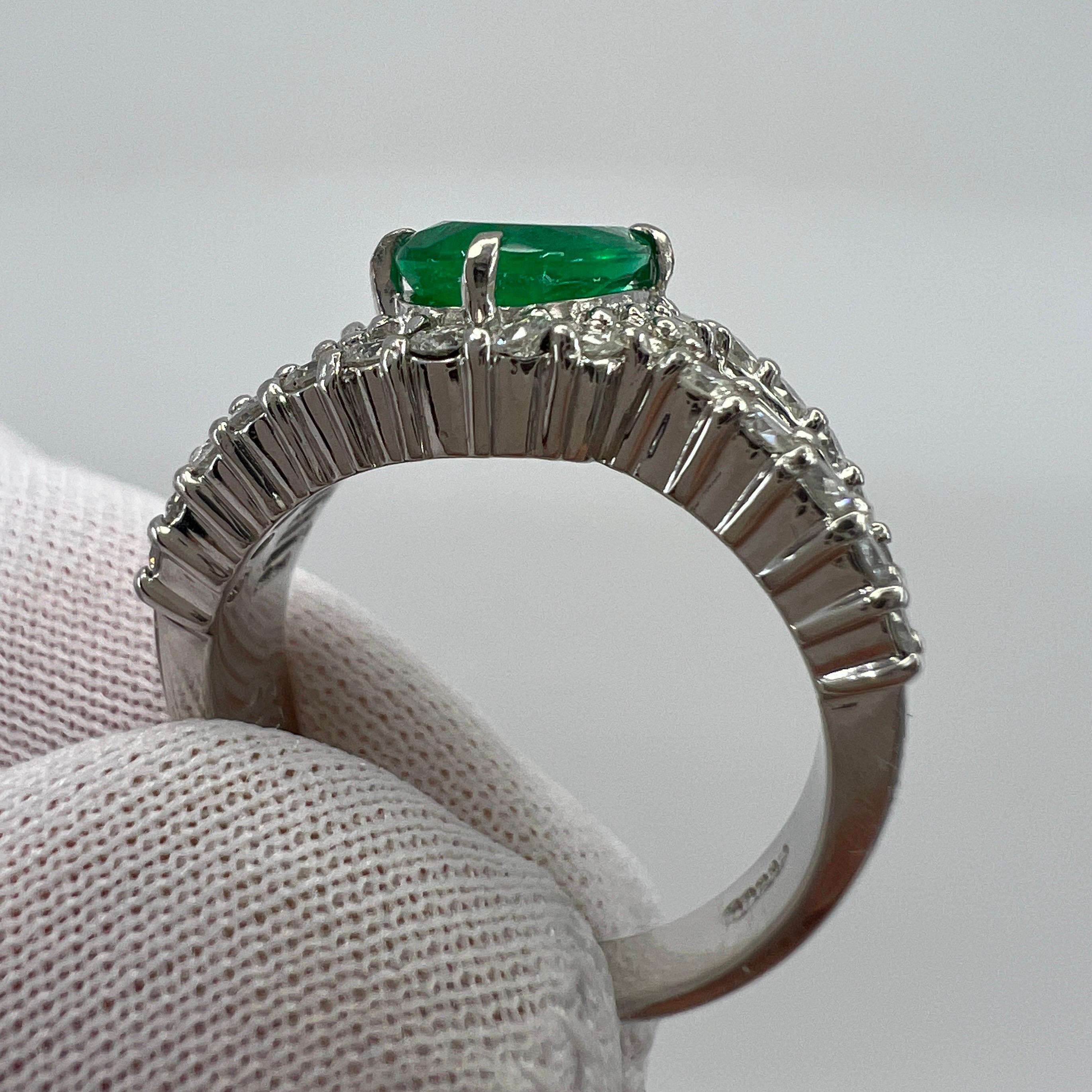 2.10ct Vivid Green Pear Cut Colombian Emerald & Diamond Platinum Cluster Ring 2