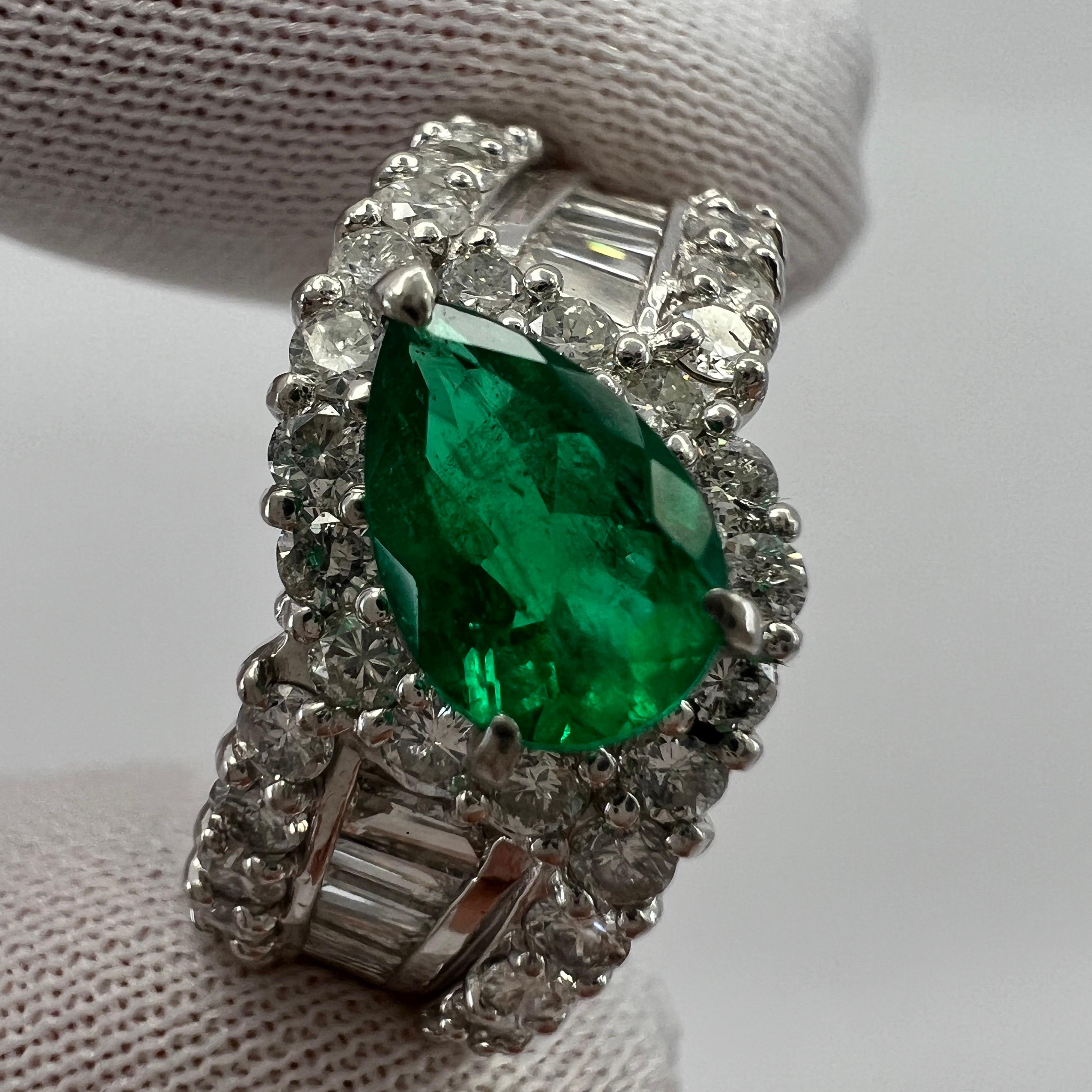 2.10ct Vivid Green Pear Cut Colombian Emerald & Diamond Platinum Cluster Ring 5
