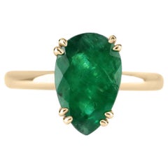 2.10cts 14K Anillo de Oro Solitario Esmeralda Pera